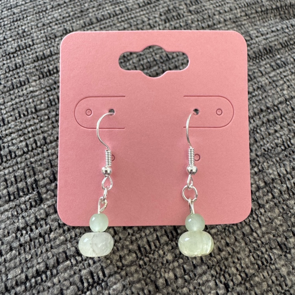 Lime & Silver Tone Stainless Steel Beaded Earrings
